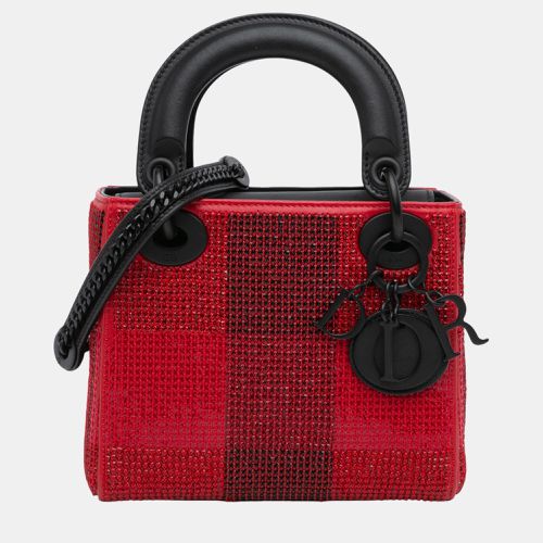 Red/ Mini Calfskin Checkered Crystal Studded Lady - Dior - Modalova