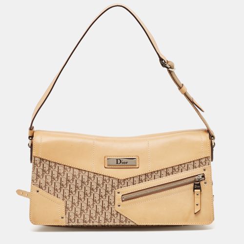 Dior Beige Oblique Canvas and Leather Zip Pocket Shoulder Bag - Dior - Modalova