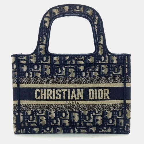 Dior Beige Navy Blue Fabric Oblique Mini Book Tote Bag - Dior - Modalova