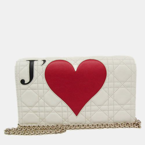 Christian Dior Black Red Color White Cannage Lady Dior Amour Lambskin Chain Shoulder Wallet - Dior - Modalova