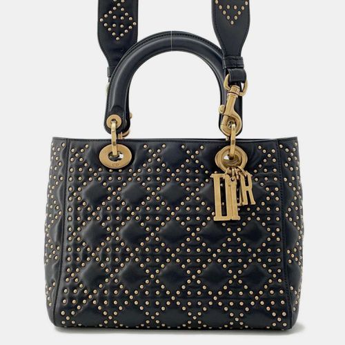 Dior Black Leather Lady Dior Studded Handbag - Dior - Modalova