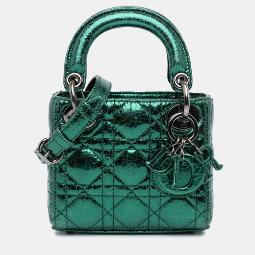 Dior Green Leather Dior Micro Metallic Crinkled Calfskin Cannage Lady Dior - Dior - Modalova