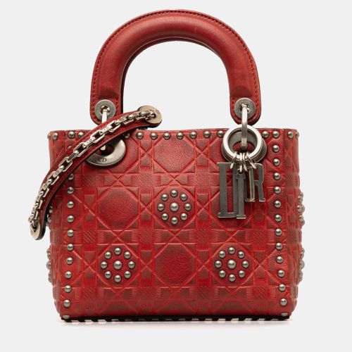 Dior Red Calf Leather Mini Embossed Calfskin Cannage Studded Lady Dior Bag - Dior - Modalova