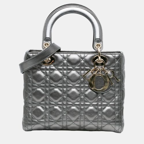 Dior Silver Medium Metallic Calfskin Cannage Lady Dior - Dior - Modalova