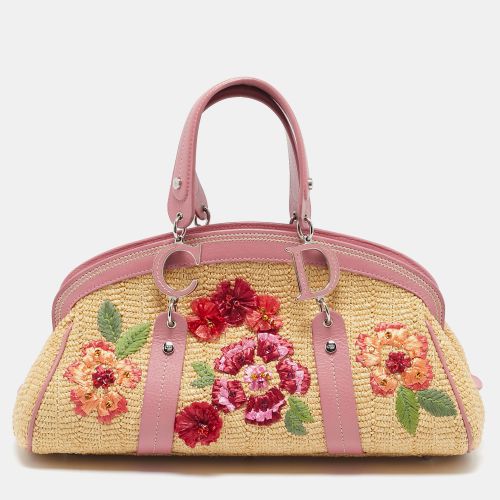 Dior Pink/Cream Leather and Raffia Limited Edition 0405 Floral Detective Satchel - Dior - Modalova