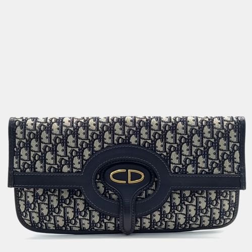 Dior Beige Navy Blue Fabric Oblique Folding Clutch bag - Dior - Modalova