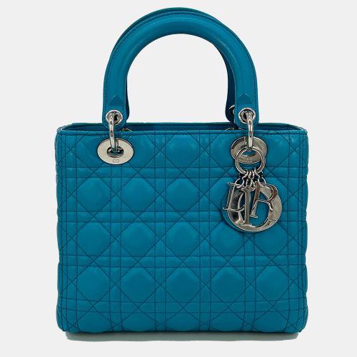 Christian Teal Leather Cannage Medium Lady Di Bag - Dior - Modalova