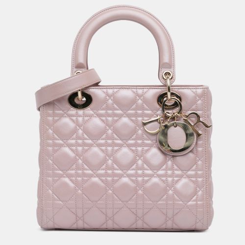 Dior Pink Medium Pearlescent Lambskin Cannage Lady Dior - Dior - Modalova