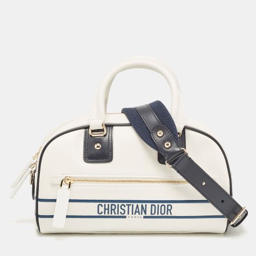 Dior White/Navy Blue Leather and Rubber Small Vibe Bowler Bag - Dior - Modalova