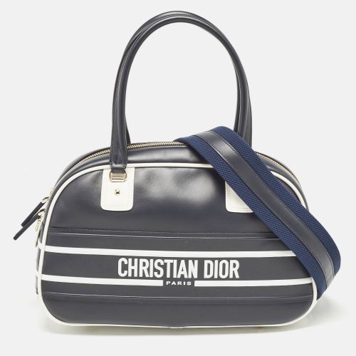 Dior Navy Blue/White Leather and Rubber Medium Vibe Bowler Bag - Dior - Modalova