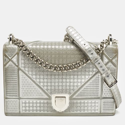 Dior Silver Microcannage Patent Leather Medium Diorama Shoulder Bag - Dior - Modalova