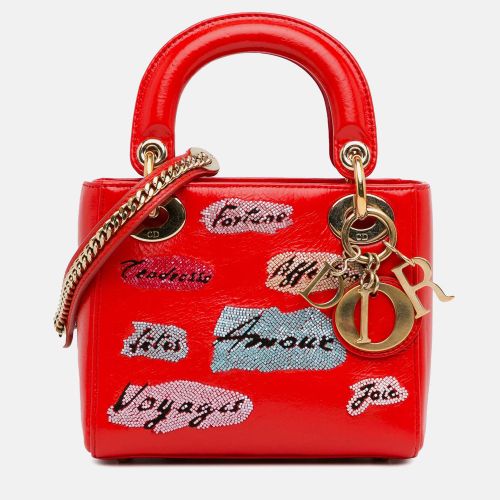 Dior Lady Dior Mini Red Calfskin Sequin Embellished Handbag - Dior - Modalova