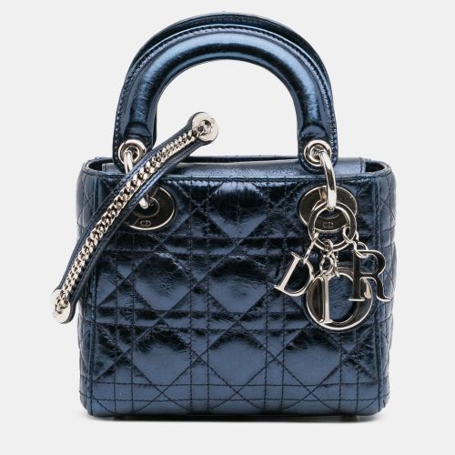 Dior Blue Mini Crinkled Calfskin Cannage Lady Dior - Dior - Modalova