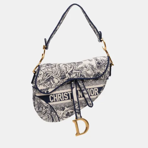 Dior Navy Blue Canvas Embroidered Toile de Jouy Saddle Bag - Dior - Modalova