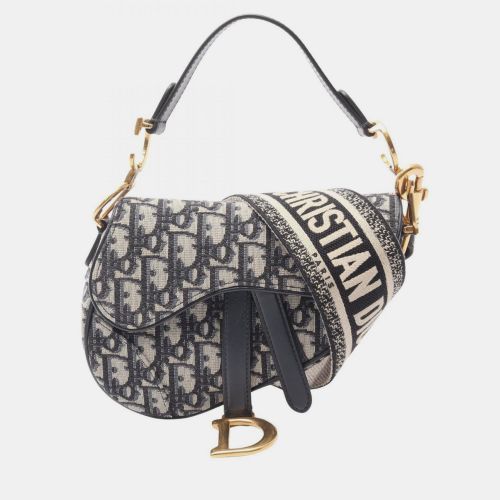 Christian Dior Dior Saddle Mini Oblique Handbag In Canvas And Leather Beige Blue Or Black - Dior - Modalova