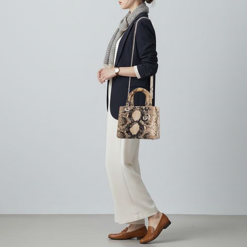 Lady Medium /Beige Sequins and Python Tote - Dior - Modalova