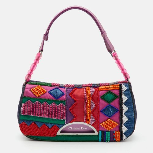 Medium Denim and Leather Beads Embroidered Shoulder Bag - Dior - Modalova