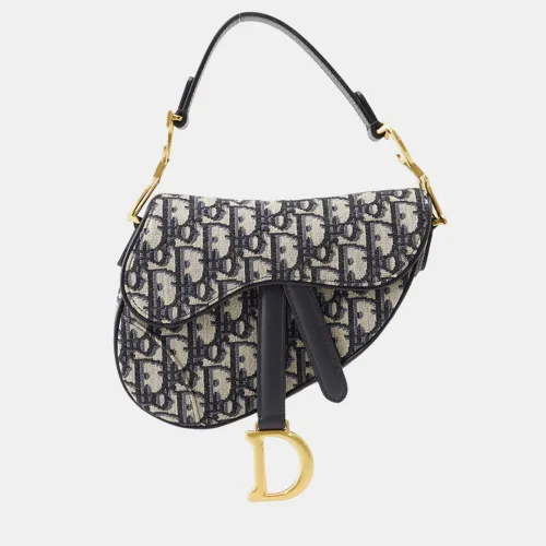 Saddle Mini Beige Navy Oblique Canvas Leather Shoulder Bag - Dior - Modalova