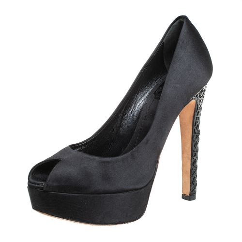 Dior Black Satin Cannage Heel Peep Toe Platform Pumps Size 36 - Dior - Modalova