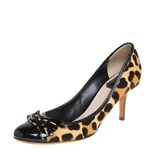 Dior Beige/Black Leopard Print Pony Hair and Patent Leather Bow Pumps Size 39.5 - Dior - Modalova