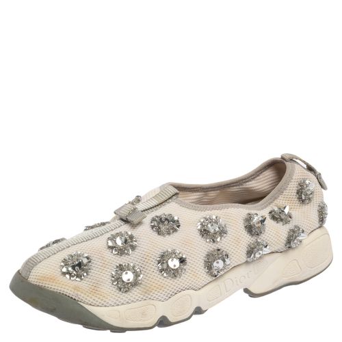 Dior White Mesh Fusion Floral Embellished Slip On Sneakers Size 38 - Dior - Modalova