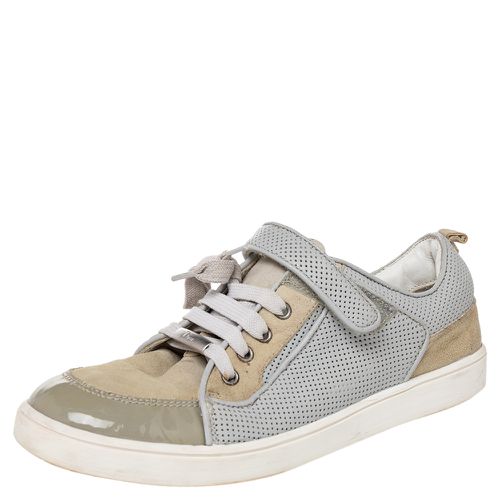 Dior Beige/Grey Mesh And Patent Leather Low Top Sneakers Size 34 - Dior - Modalova