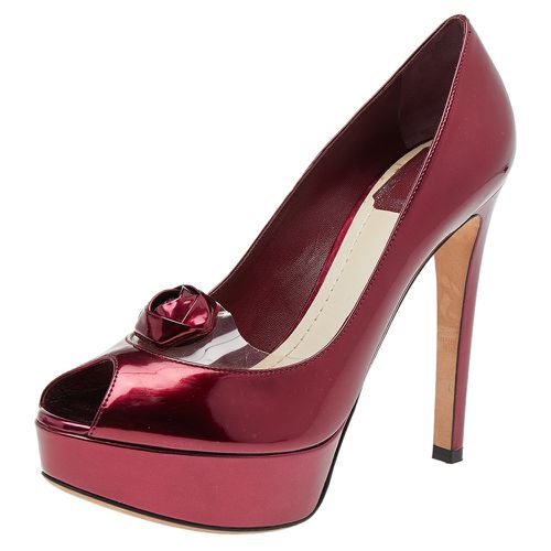 Dior Burgundy Patent Leather Flower Platform Pumps Size 37.5 - Dior - Modalova