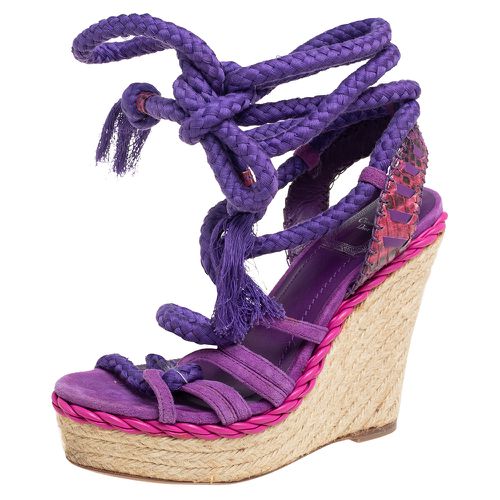 Dior Purple Suede And Python Leather Espadrille Wedge Ankle Wrap Sandals Size 36 - Dior - Modalova