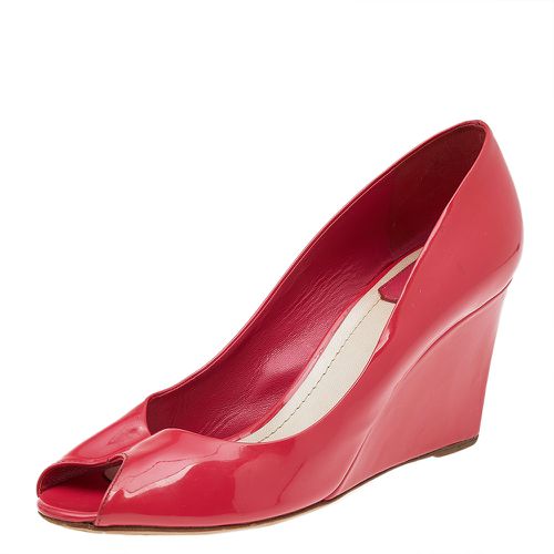 Dior Pink Patent Leather Wedge Peep Toe Pumps Size 40.5 - Dior - Modalova