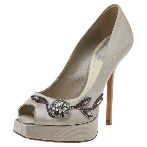 Dior Grey Embellished Satin Peep Toe Platform Pumps Size 35 - Dior - Modalova