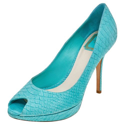 Dior Aqua Blue Python Embossed Suede Miss Dior Peep Toe Platform Pumps Size 40 - Dior - Modalova