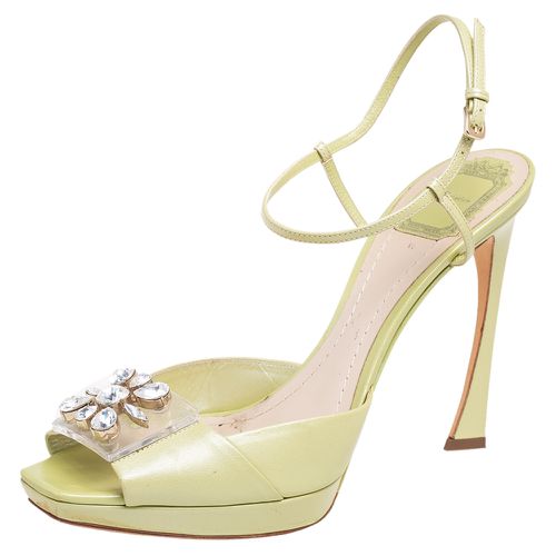 Dior Green Satin PVC Crystal Embellished Open-Toe Ankle-Strap Sandals Size 41 - Dior - Modalova