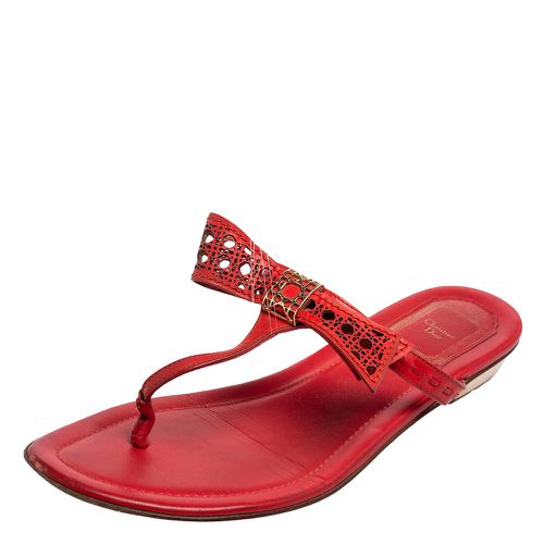 Dior Coral Red Leather Cannage Bow Thong Flats Size 37 - Dior - Modalova