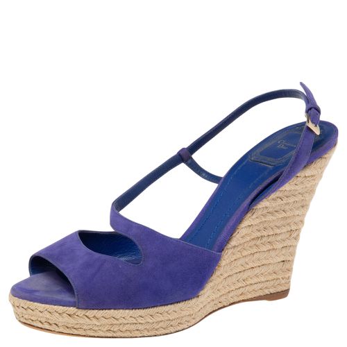 Dior Blue Suede Espadrille Platform Wedge Open Toe Ankle Strap Sandals Size 41 - Dior - Modalova