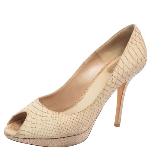 Dior Beige Python Embossed Suede Miss Dior Peep Toe Platform Pumps Size 41 - Dior - Modalova