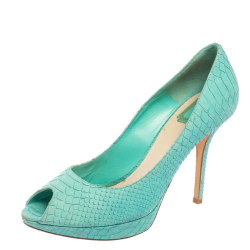 Dior Turquoise Python Embossed Leather Miss Dior Peep-Toe Pumps Size 41 - Dior - Modalova