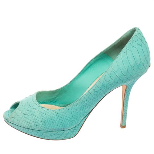 Turquoise Python Embossed Leather Miss Peep-Toe Pumps Size 41 - Dior - Modalova
