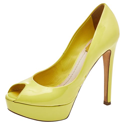 Lime Patent Leather Miss Peep Toe Platform Pumps Size 37.5 - Dior - Modalova