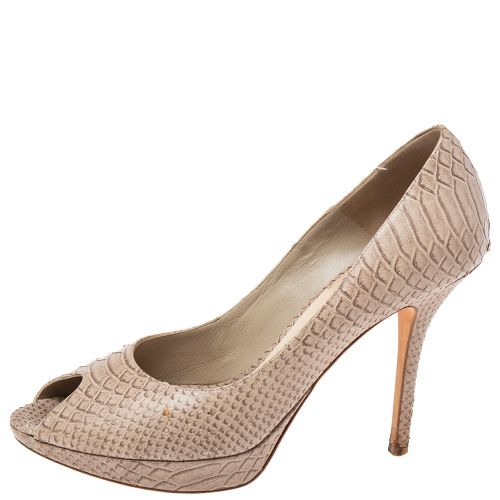 Python Embossed Leather Peep Toe Pumps Size 41 - Dior - Modalova