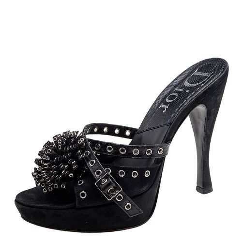 Dior Black Perforated Suede And Python Embellished Platform Slide Sandals Size 37 - Dior - Modalova