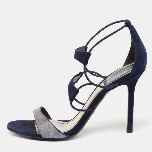 Dior Blue Suede And Python Embossed Leather Open Toe Strap Sandals Size 37 - Dior - Modalova