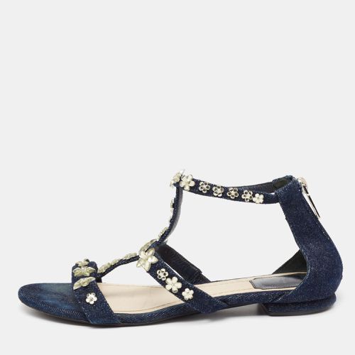 Dior Blue Denim Jewel Embellished Strappy Flat Sandals Size 38.5 - Dior - Modalova