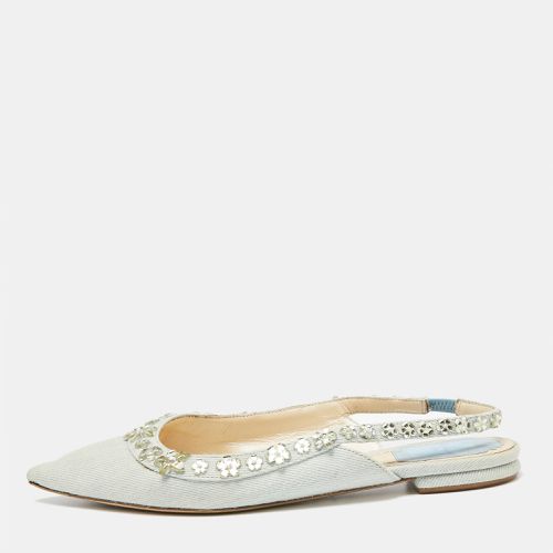 Dior Light Blue Denim Crystal Embellished Slingback Flats Size 36.5 - Dior - Modalova