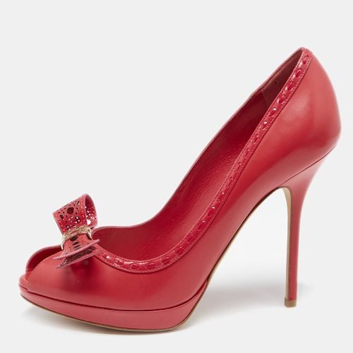 Dior Imperial Red Cannage Leather Peep Toe Bow Detail Platform Pumps Size 40.5 - Dior - Modalova