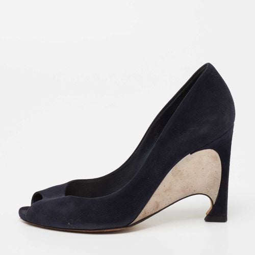 Dior Navy Blue Suede Peep Toe Optique Wedge Pumps Size 36.5 - Dior - Modalova