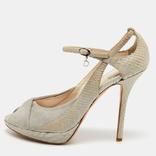 Dior Grey Python Embossed Leather and Suede Ankle Strap Peep Toe Pumps Size 38 - Dior - Modalova