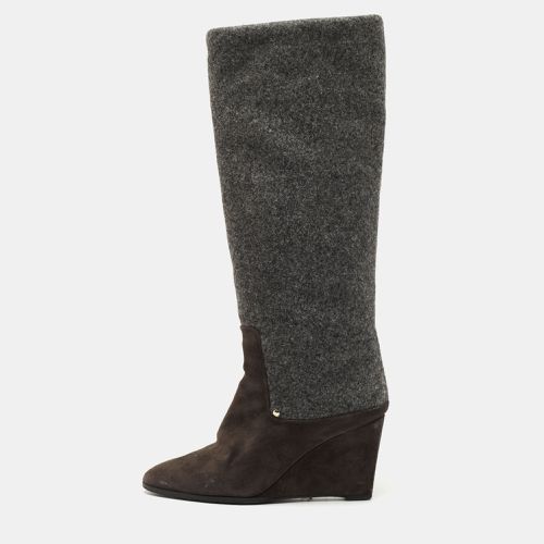 Dior Grey Suede and Wool Wedge Knee Length Boots Size 40.5 - Dior - Modalova