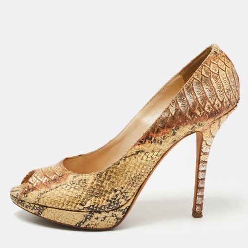 Dior Gold/Yellow Python Embossed Leather Miss Dior Peep-Toe Platform Pumps Size 40 - Dior - Modalova