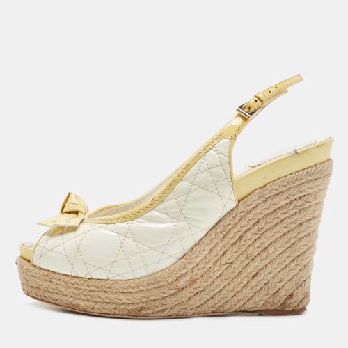 Dior White/Yellow Cannage Patent Leather Espadrille Wedge Slingback Sandals Size 41 - Dior - Modalova