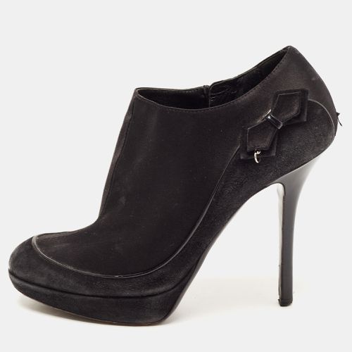 Dior Black Suede and Satin Bow Ankle Booties Size 38.5 - Dior - Modalova